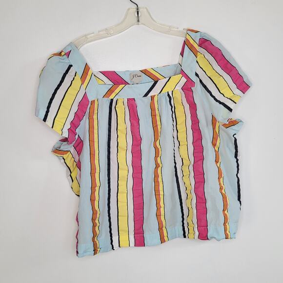 J. Crew Square Neck Seersucker Blouse Candy Striped Rainbow Women Plus 3X - Picture 9 of 11